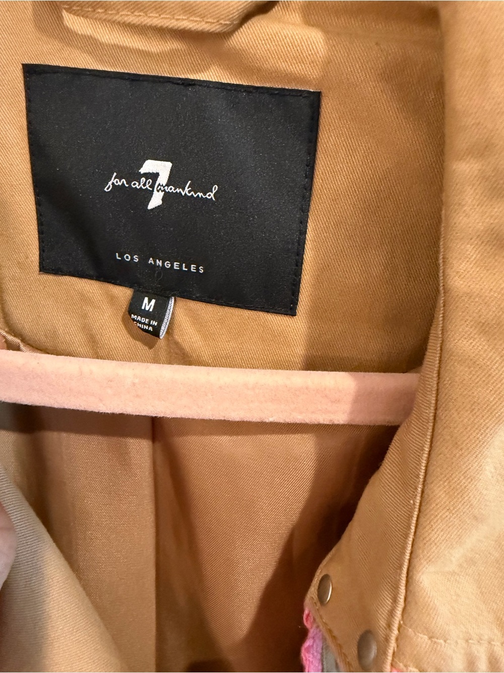 7 For All Mankind Tan Trench Coat with Pink, Blue & Yellow Trim 100% Cotton - Picture 4 of 6